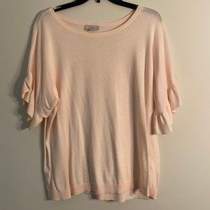 LOFT Ruffle Sleeve Blush Pink Knit Top Sz L